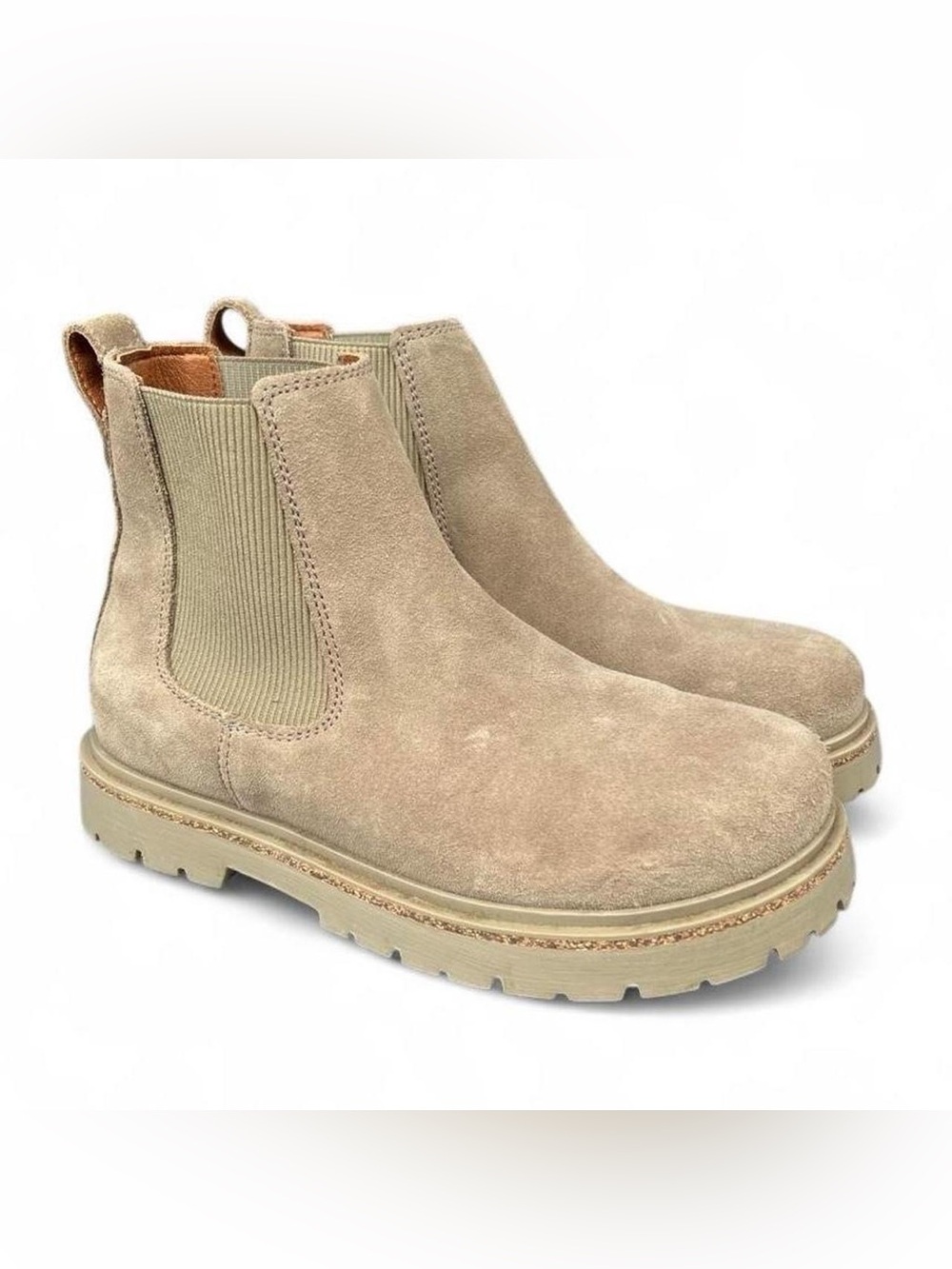 Birkenstock Suede Chelsea Ankle Boots in Light Taupe